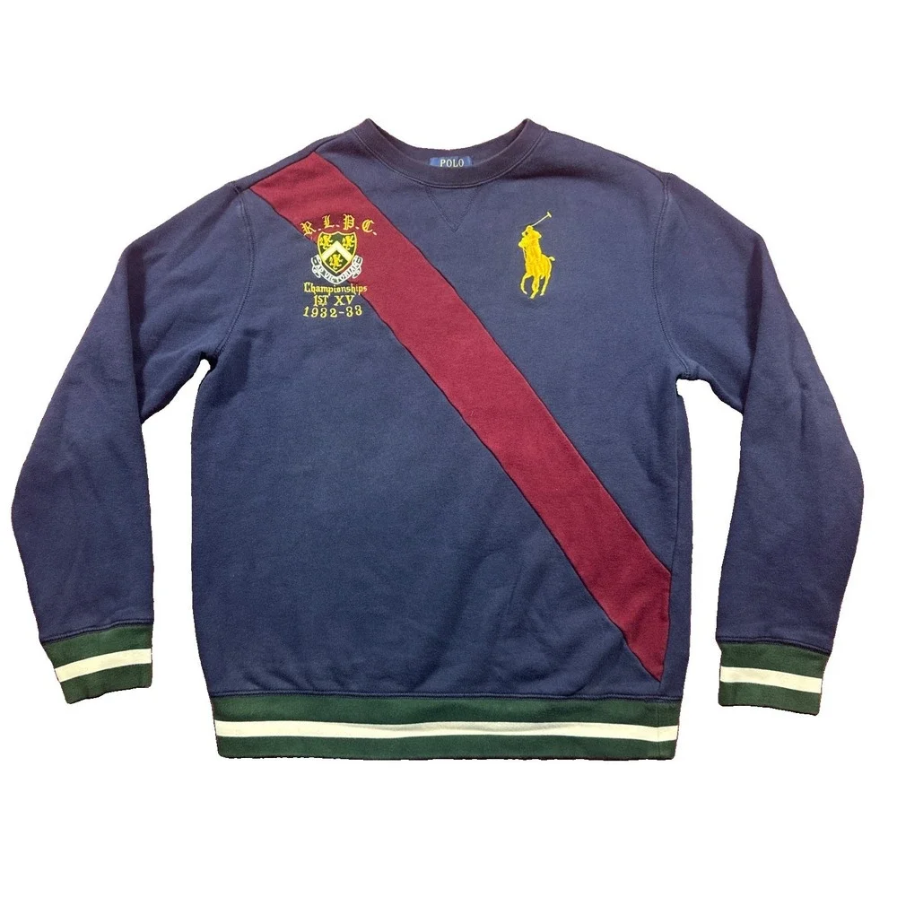 Polo Ralph Lauren Sweatshirt Youth XL 18-20 Navy Crest Big Pony Stripe Crewneck
